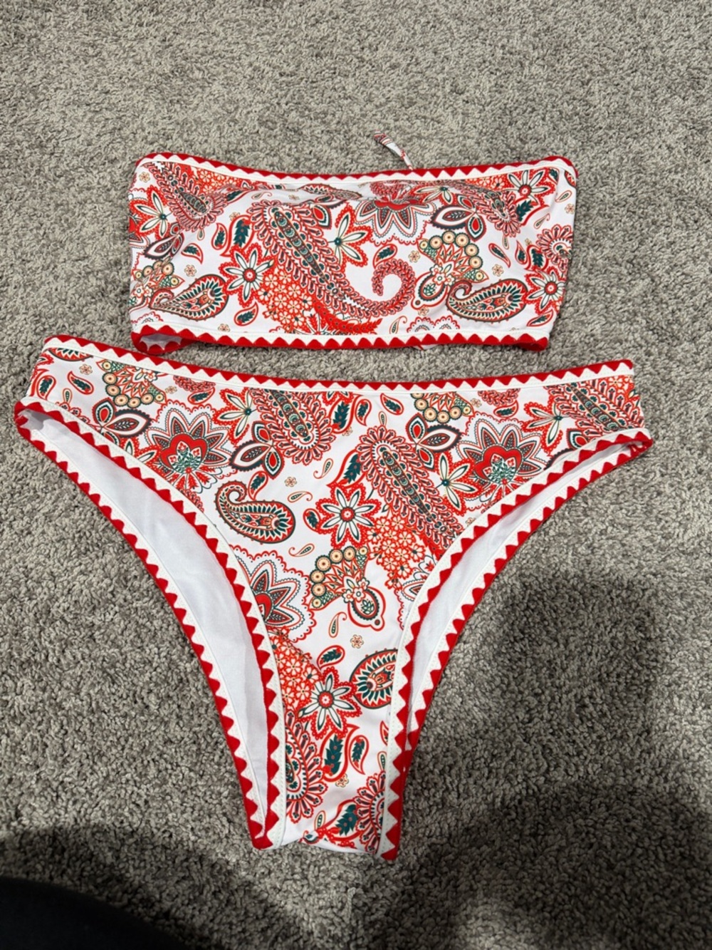 Zaful Red Paisley Bandeau Bikini Set